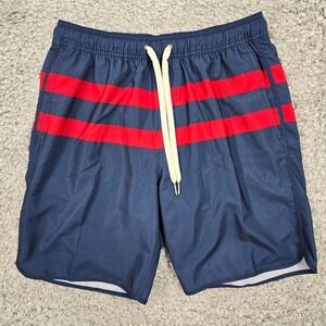 Fair Harbor Men's Swim Trunks Navy Red Stripe Size Medium Quick-Dry Vacation‎
